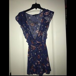 One Clothing blue floral print romper with wrap